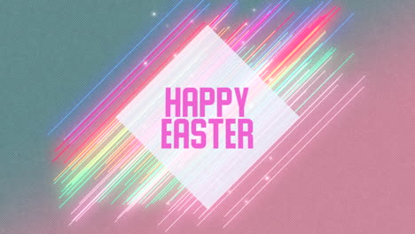 happy easter with neon colorful lines on gradient