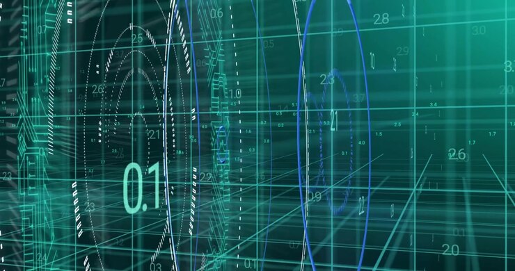 Animation of multiple circles and numbers changing over grid patterned background