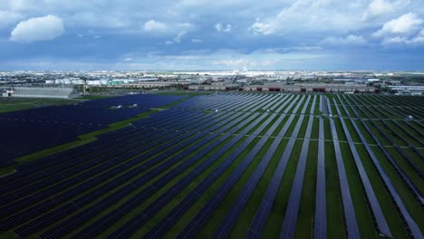 Aerial-View-of-Ground-Mounted-Solar-Panels-in-Calgary,-Alberta