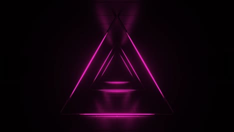 fondo futurista rosa abstracto. espacio de tubos de luz de neón brillantes de astera sobre fondo negro. tecnología, concepto vj. vista interior del túnel desde un triángulo. lámpara led. animación de bucle 3d de 4k