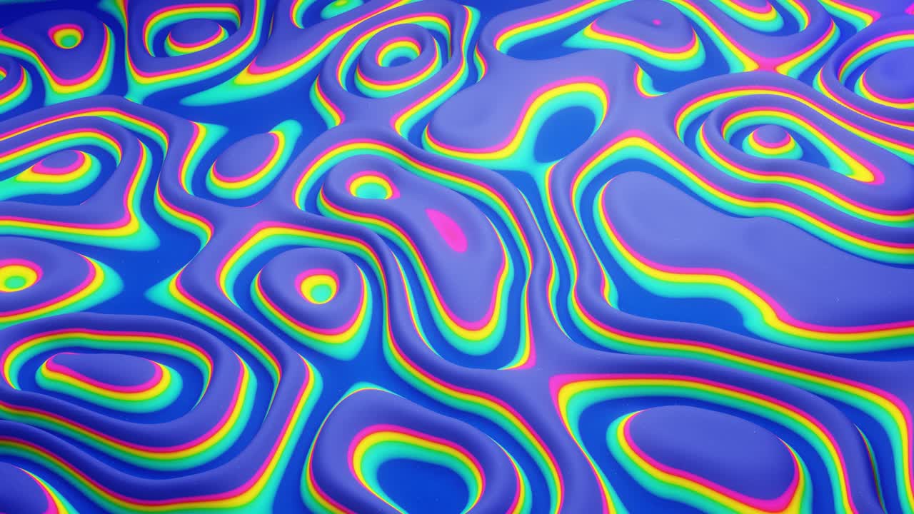 patrón ondulado abstracto en una superficie brillante y brillante, color arco iris de gradiente líquido, ondas en el fluido de pintura en animación suave. brillo en líquido viscoso 3d. retroceso creativo