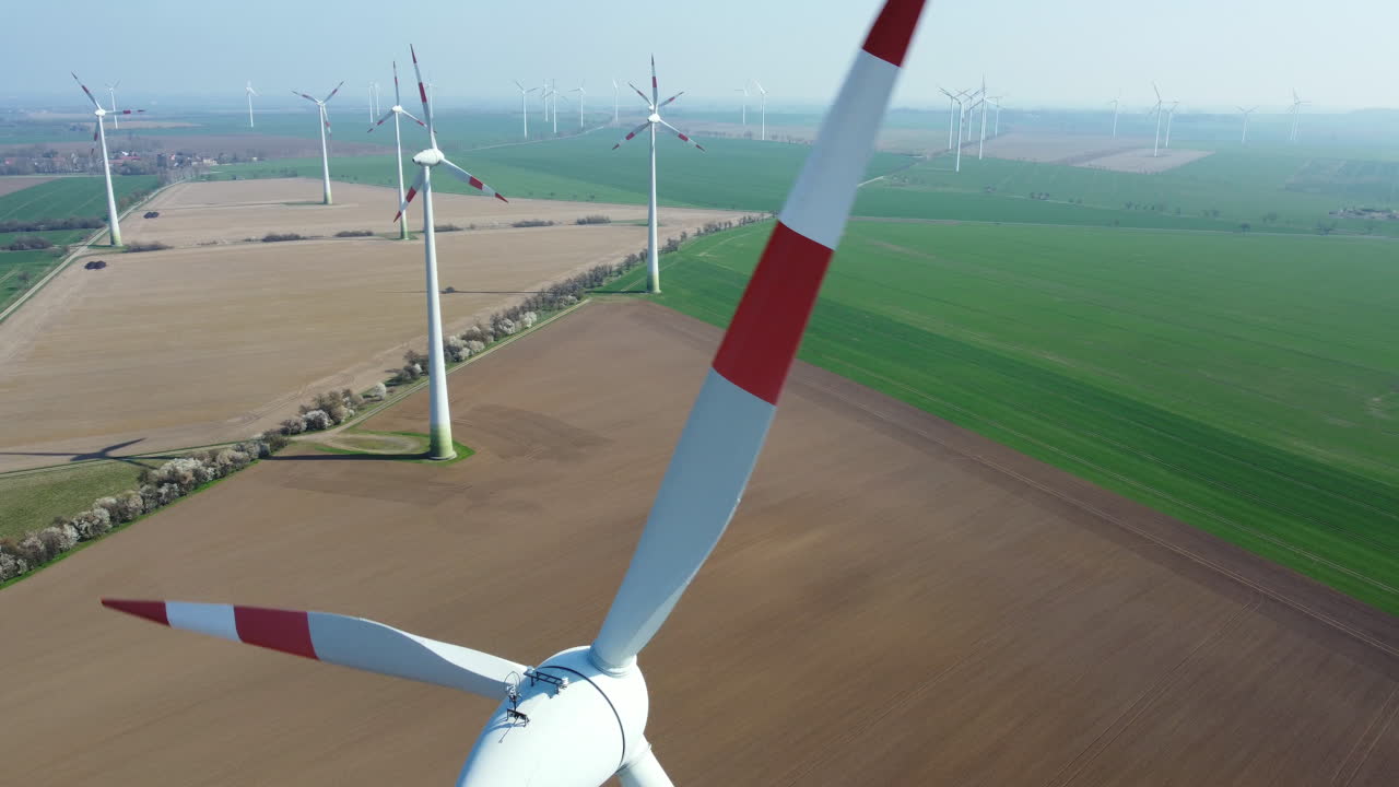 Aerial View of Wind Farm on a Sunny Day
