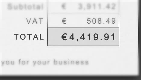 static animation of a growing invoice total in euros with vat