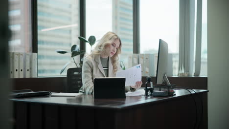 businesswoman working at her office