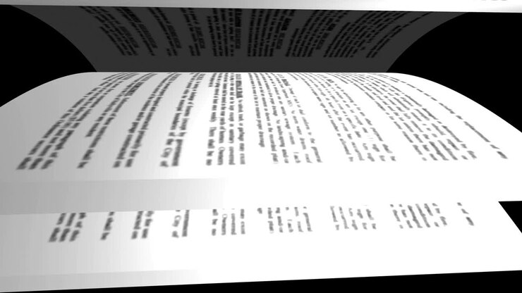 Book's page turning on black background. 4K Loopable animation