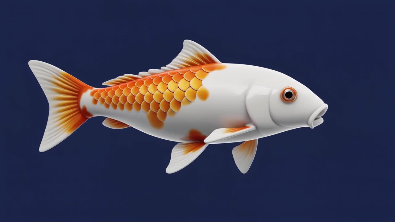 Pesce Koi bianco e arancione animato che nuota.