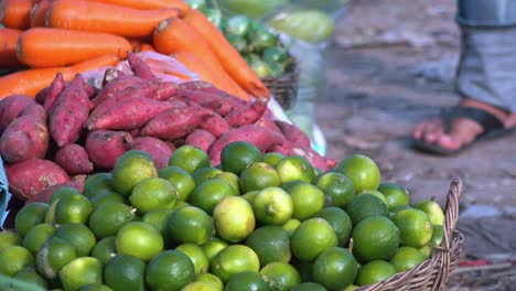 lime and sweet potatoes in a street market