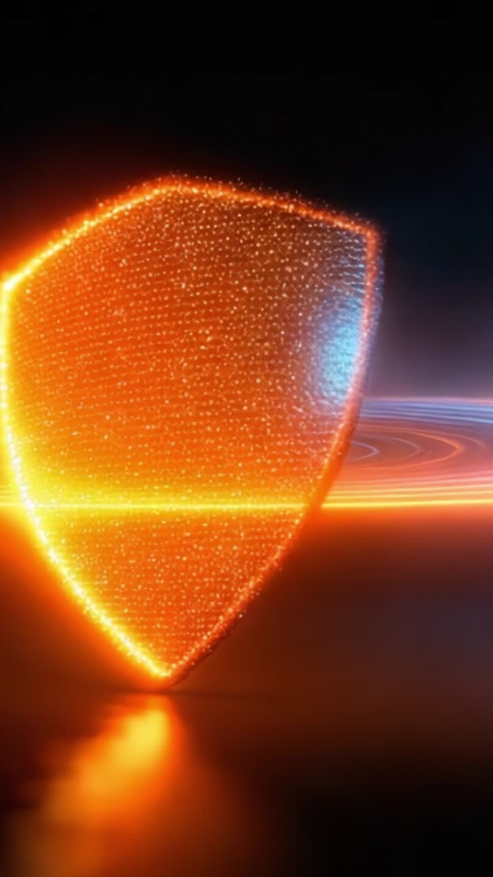 Dynamic Glowing Shield Animation with Radiant Particle Effects and Light Trails Creating a Futuristic Aesthetic Scene