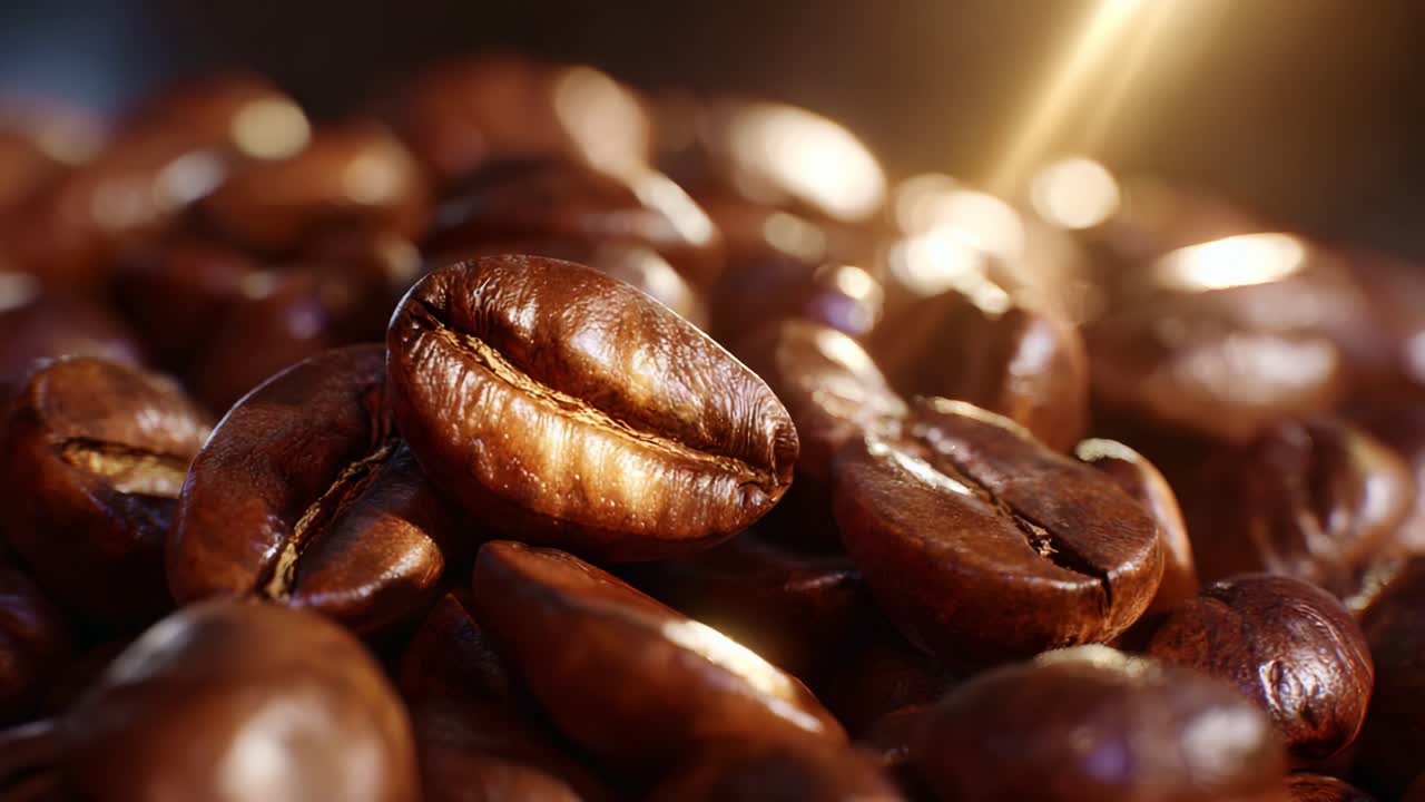 A Close-Up View of Rich, Aromatic Coffee Beans Highlighting Their Glossy Texture and Depth in Color, Perfect for Coffee Lovers and Enthusiasts
