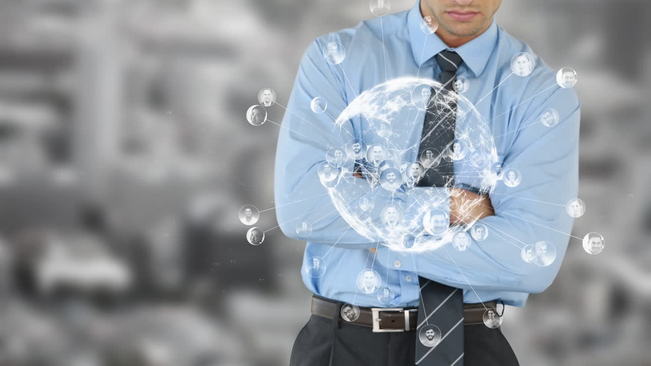 디지털 지구를 지켜보는 사업가