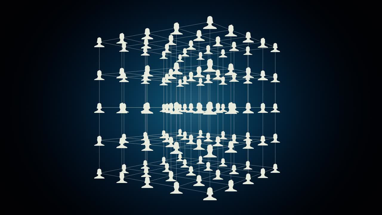 conectados en el cubo los avatares de hombres y mujeres