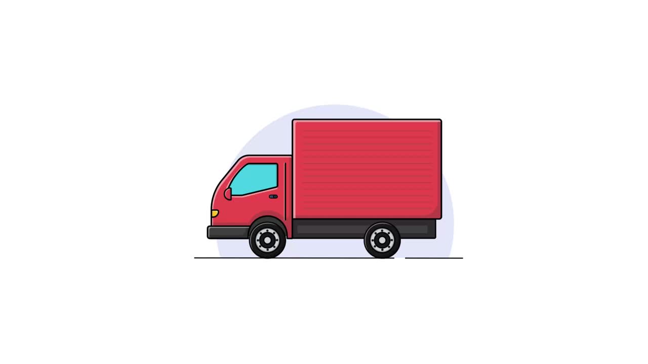Animated Red Delivery Truck Driving