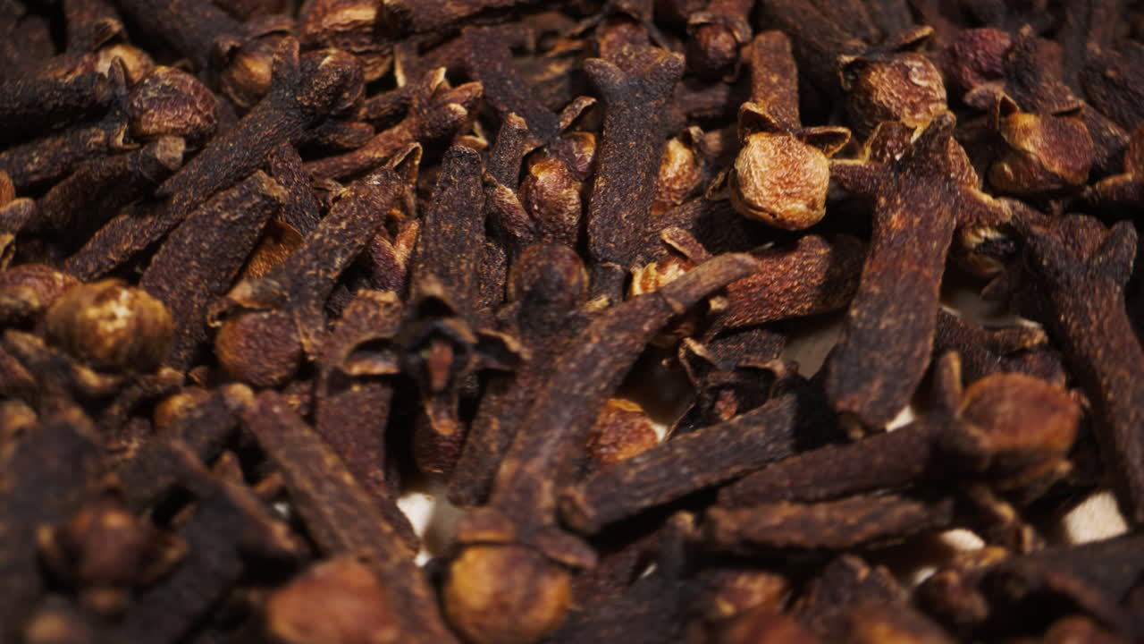 Carnation spice macro close-up. Collection. Dry spice cloves. Selective focus.Spice for food and drinks High quality 4k footage