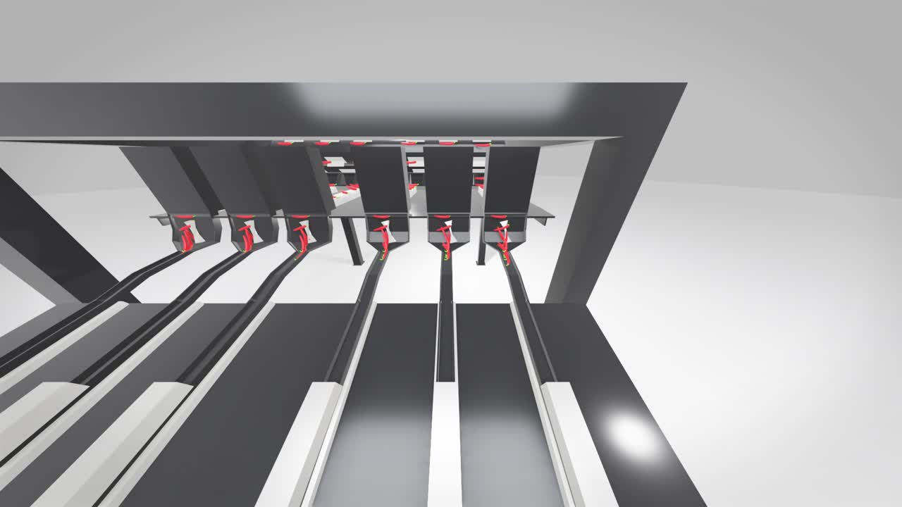4K 3D animation of cutting machine slicing vegetables with sharp knife