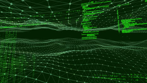 procesamiento de datos contra una onda digital verde brillante sobre un fondo negro