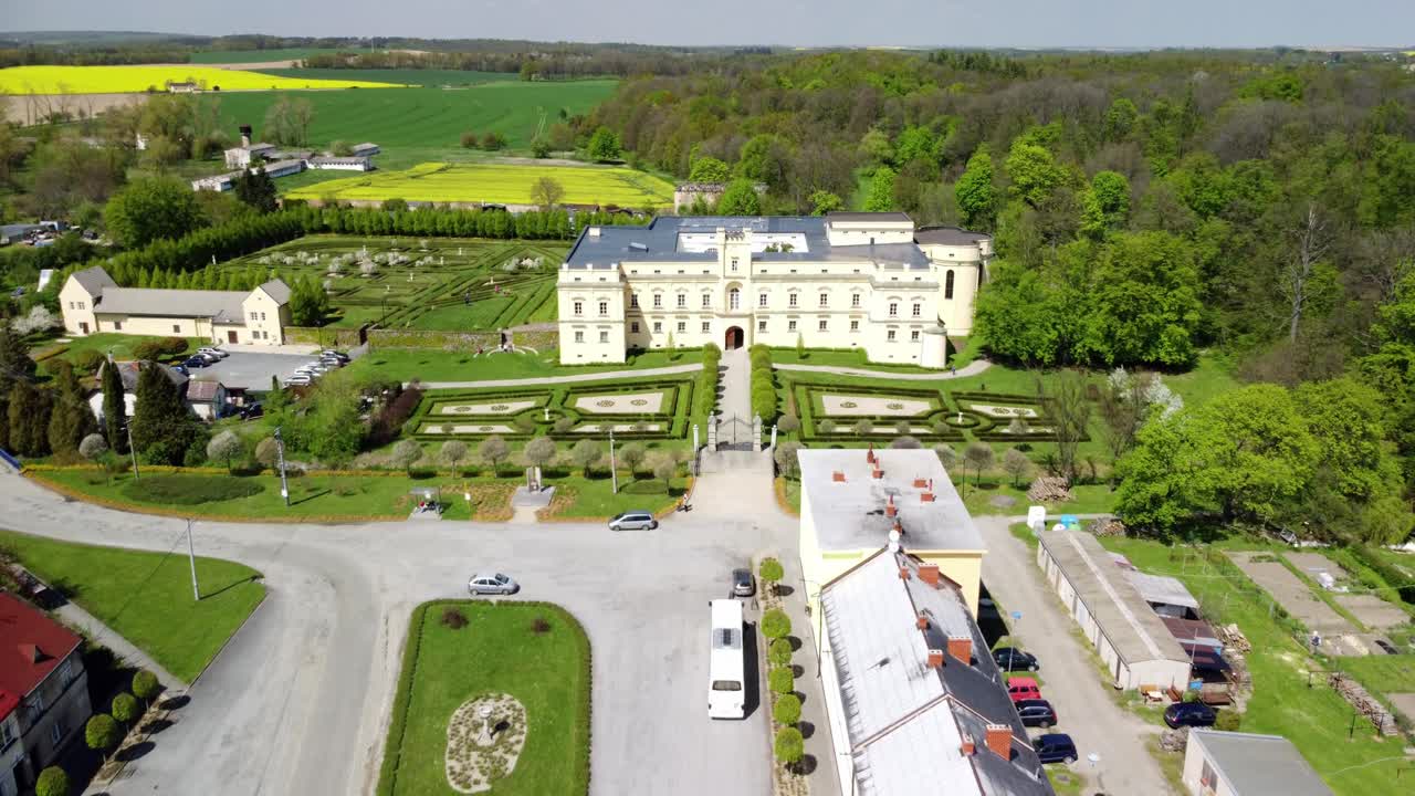 State Slezké Rudoltice Castle called pearl of Osoblazsko. Castle is a uniquely preserved complex of baroque buildings and garden architecture, Czech Republic 4K