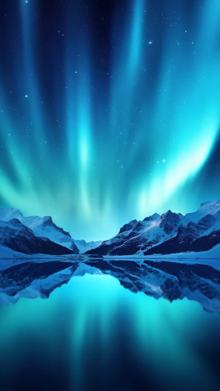 A mesmerizing wide-angle video of the Northern Lights over a serene lake, reflecting vibrant auroras