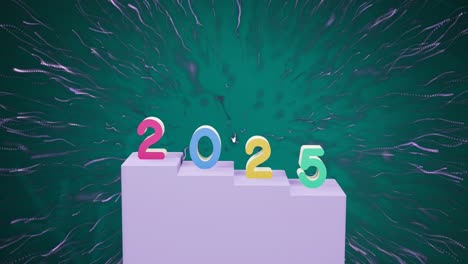 Animation-of-2025-text-and-christmas-fireworks-in-background