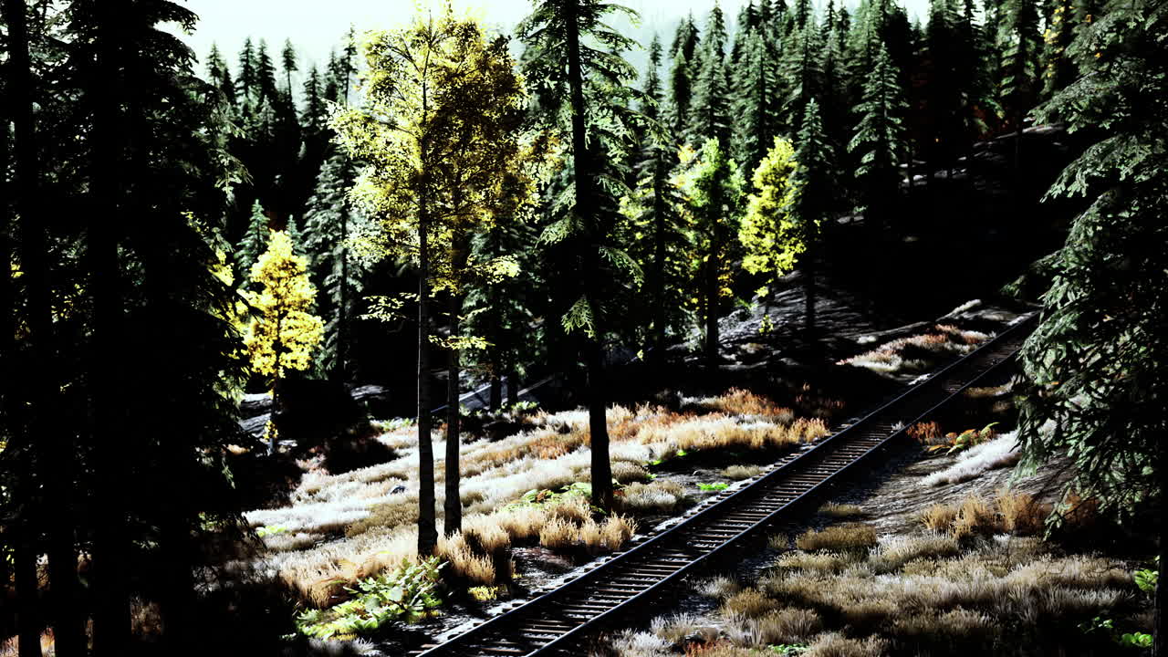 숲 을 가로질러 열차 트랙