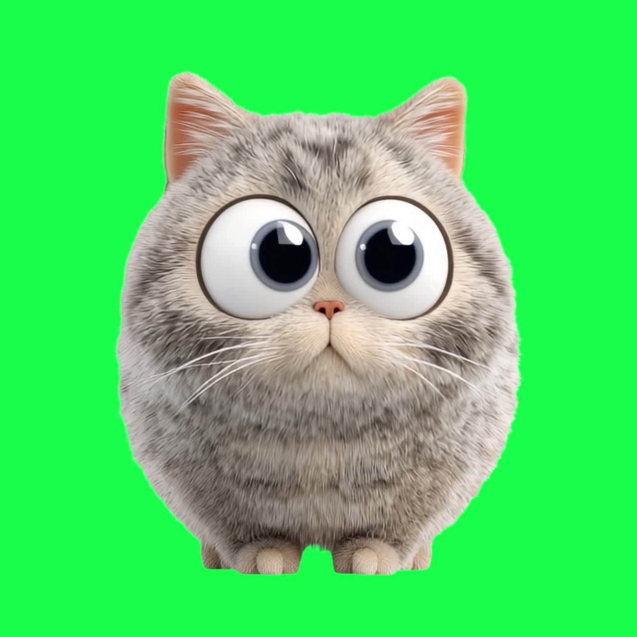 Cute cartoon cat illustration animation, transparent 4K video, green screen