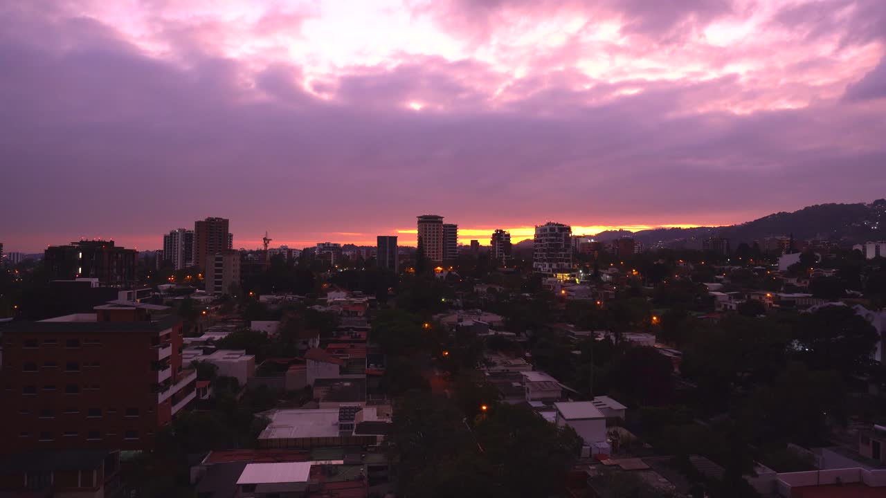 Latin american city at sunrise. Guatemala city at sunrise