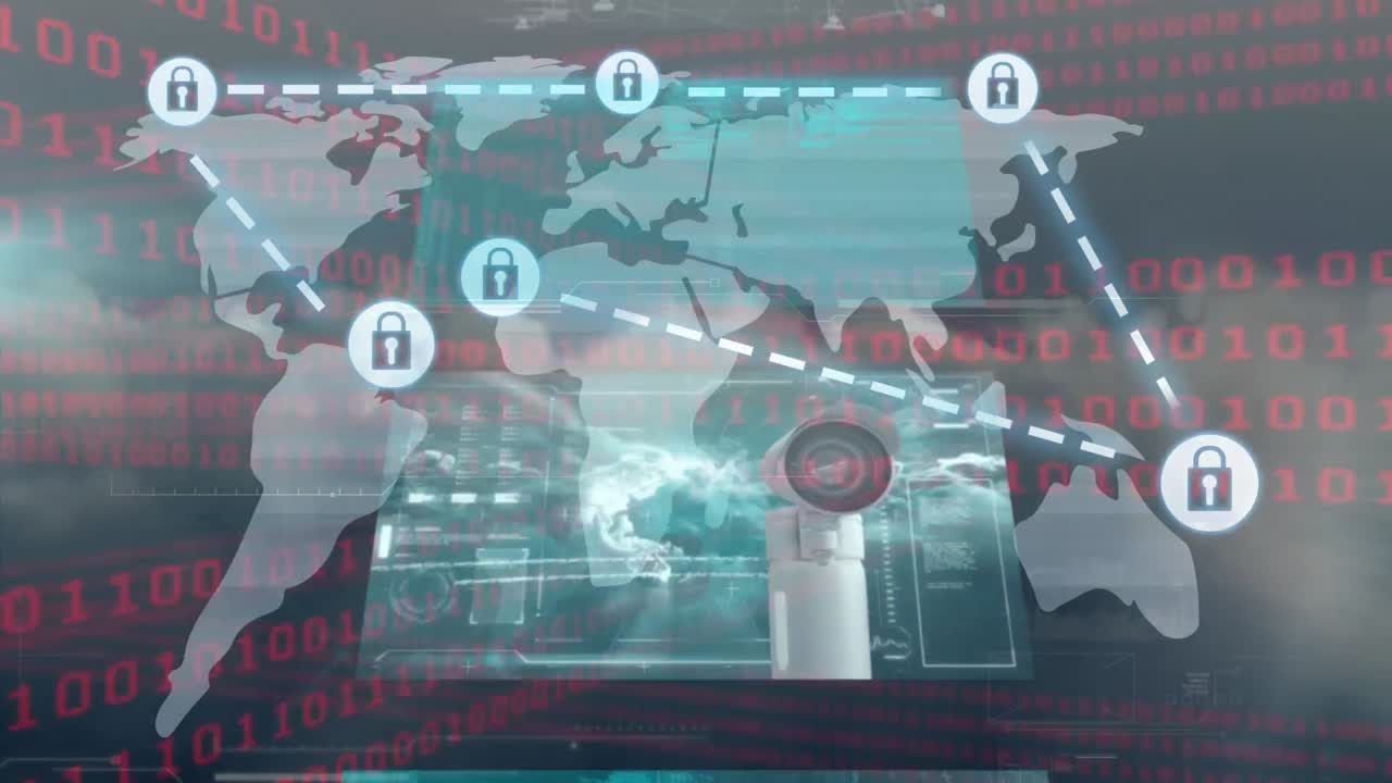 세계 지도와 데이터 처리를 통한 연결 네트워크의 애니메이션