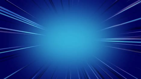 Animation-Von-Blauem-Scheinwerfer-Und-Lichtstrahlen-Auf-Blau,-Mit-Vorbeiziehenden-Blauen-Und-Weißen-Linien,-Auf-Schwarz
