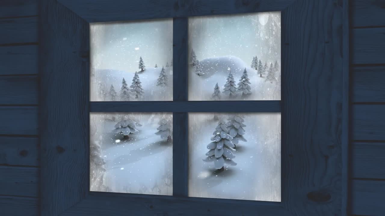 Winter scenery seen through window