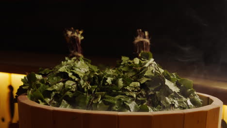 birch branches in a sauna
