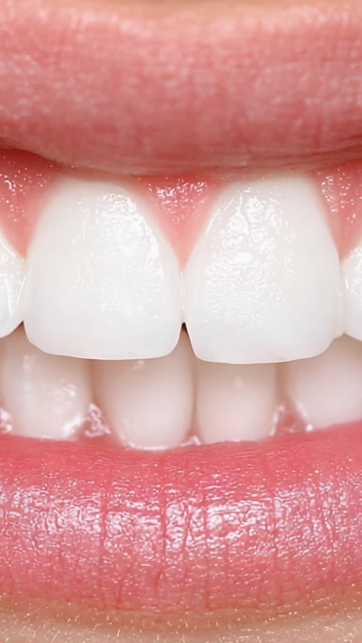 A Close-Up View of Perfectly Aligned and Whitened Front Teeth, Highlighting Healthy Gums and Vibrant Smile in an Impressive Dental Aesthetic
