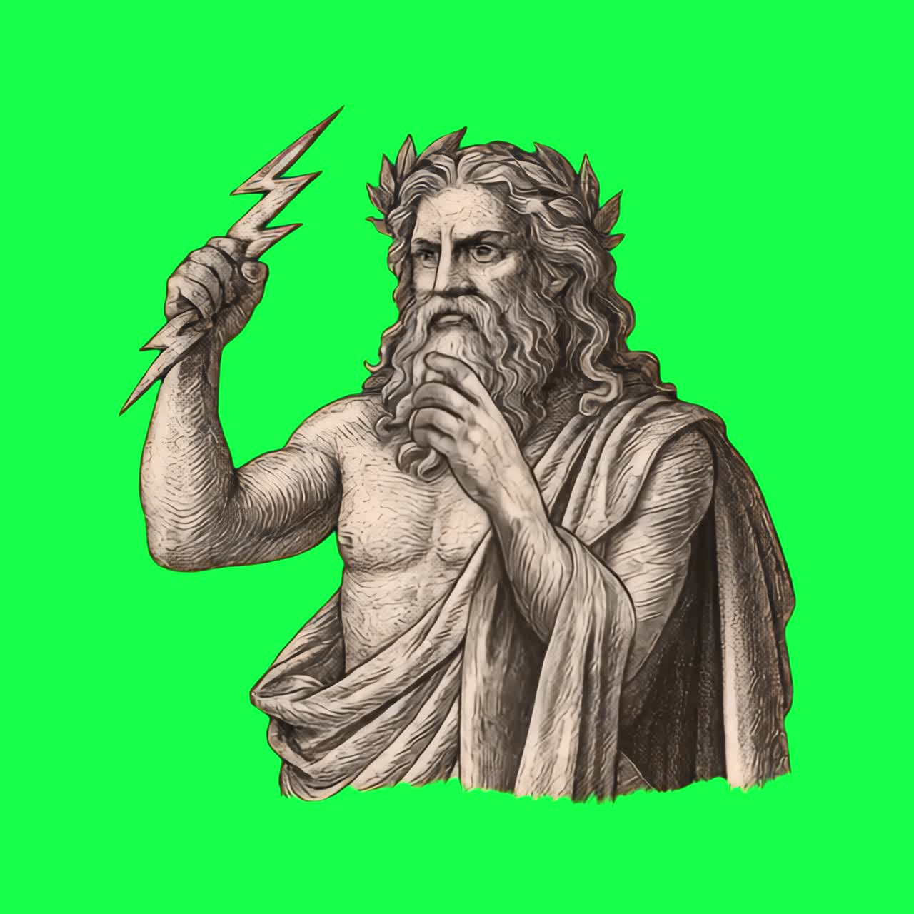 Mythical god holding lightning animation, transparent 4K video, green screen