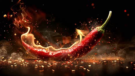 fiery red chili pepper with flames