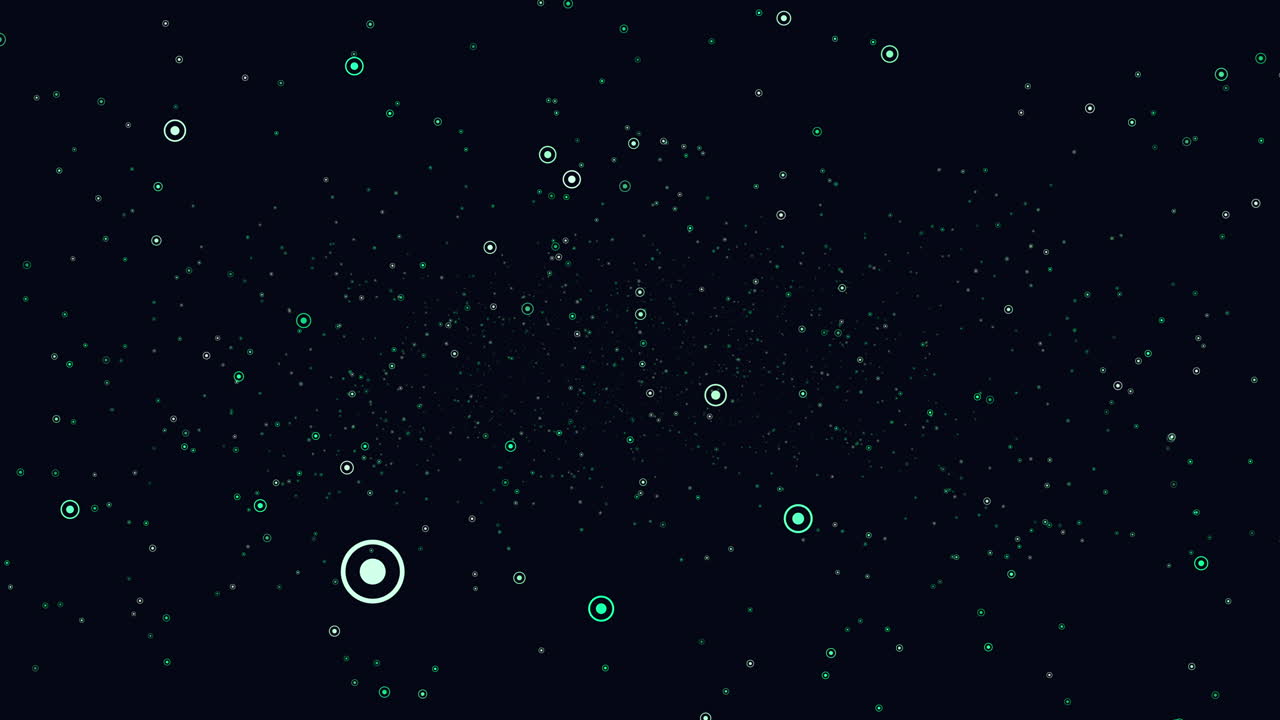 Circular arrangement of small, overlapping green dots on a black backdrop creates a mesmerizing and whimsical pattern, giving the illusion of floating orbs in space