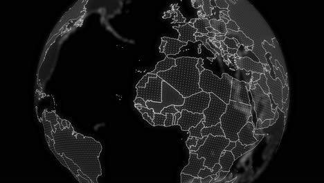 mali country alpha for editing data analysis technology globe rotating, cinematic video showcases a digital globe rotating, zooming in on mali country alpha for editing template
