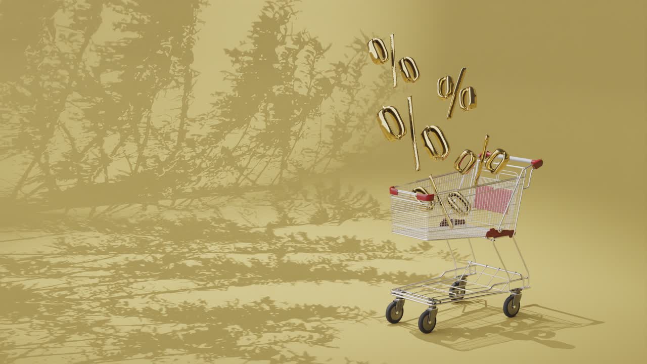 상점 내 할인 판매 3d 애니메이션 쇼핑 카트 개념