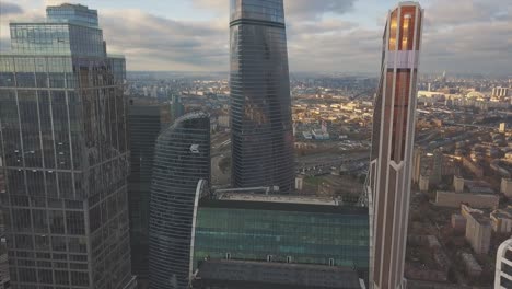 moscow city skyscrapers, aerial view. clip. office business center of moscow city. moscow-city buildings with sky, aerial view