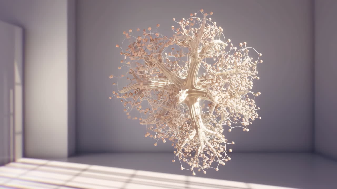 Abstract Organic Structure Floating in a Minimalist Room