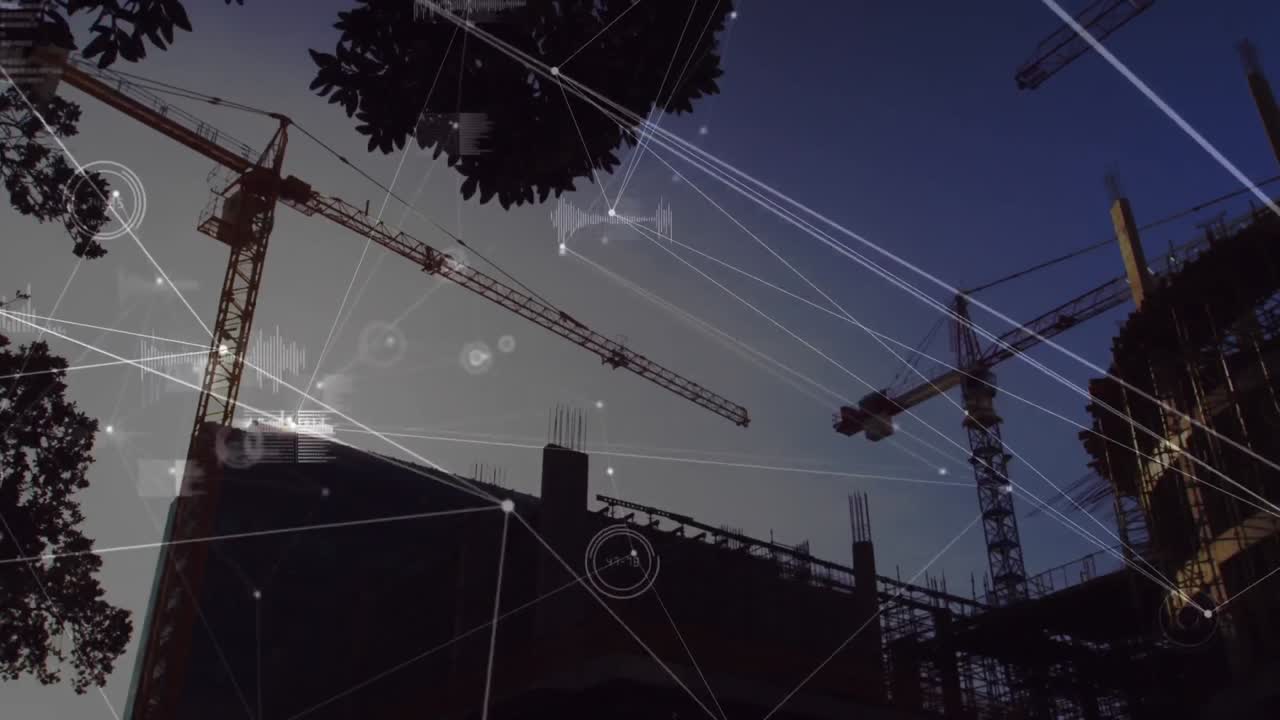 animación de la red de conexiones sobre el sitio de construcción