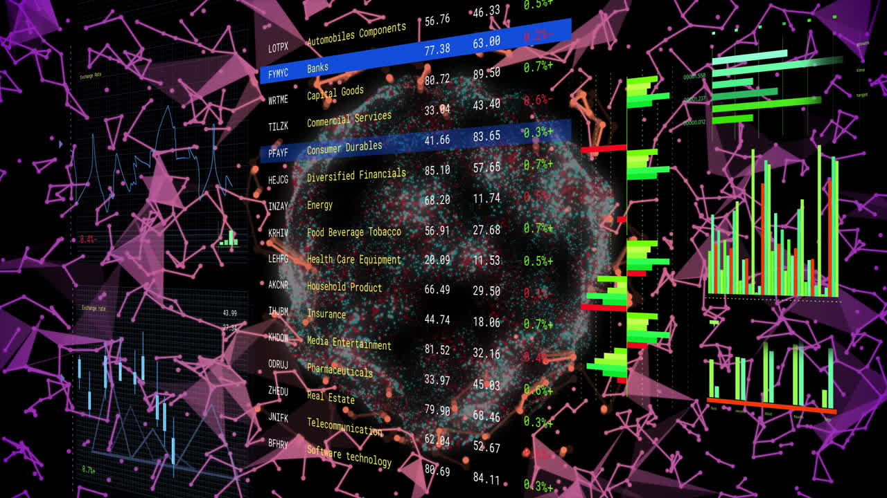 연결 네트워크와 세계를 통해 디지털 데이터 처리의 애니메이션