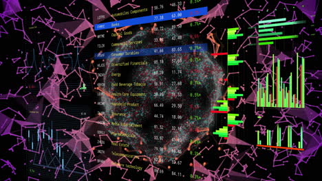 animación del procesamiento de datos digitales a través de una red de conexiones y globo