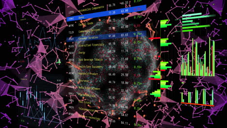 animation of digital data processing over network of connections and globe