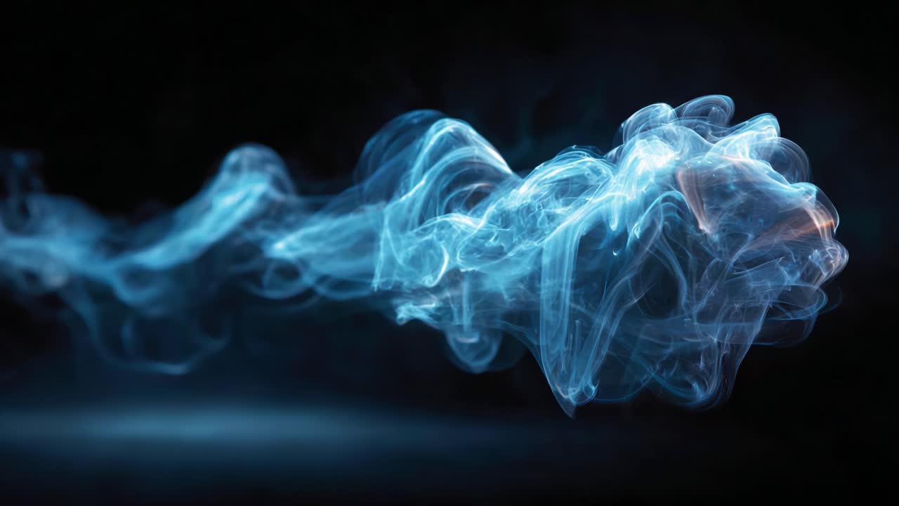 A Mesmerizing Sequence of Ethereal Blue Smoke Wisps Dancing Across a Dark Background, Capturing the Intricacies of Fluid Motion and Light Interplay