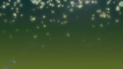 Animation-of-glowing-christmas-stars-falling-on-green-background