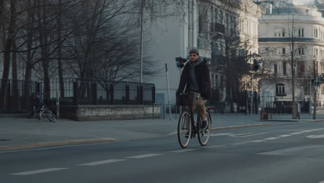 A man riding a bicycle in the city