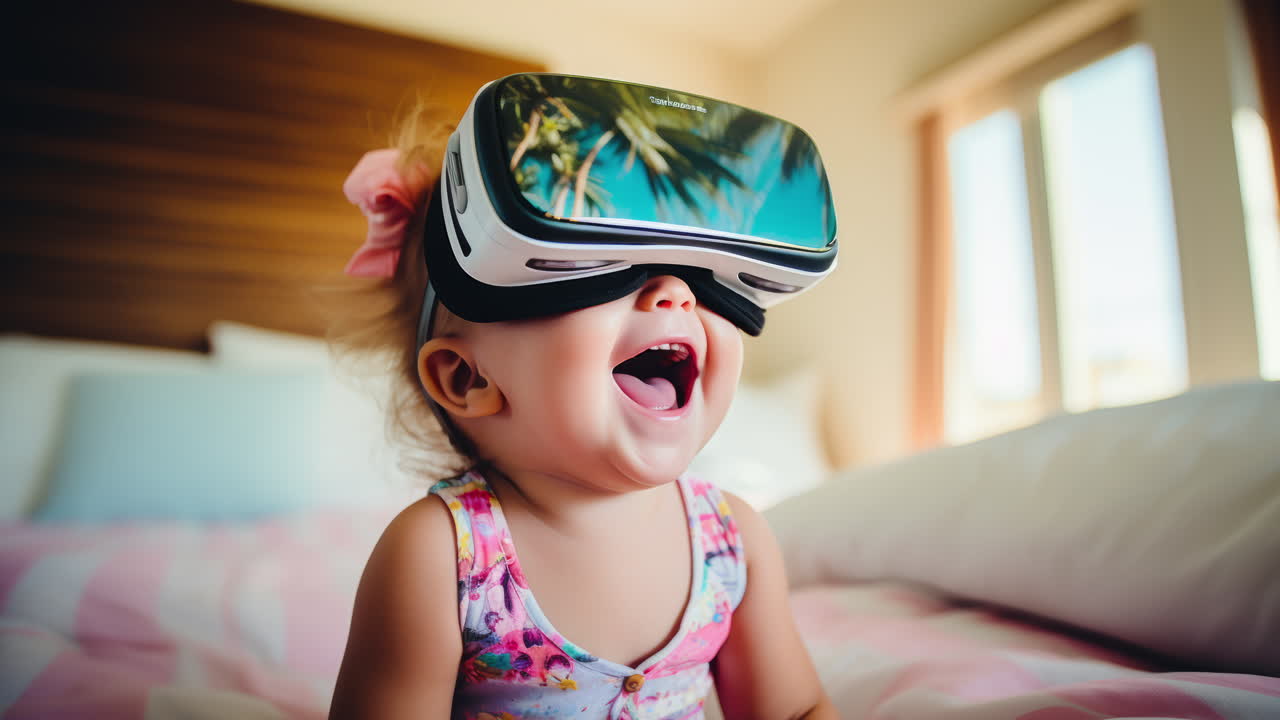 Babies and small children wearing vr headsets made with AI