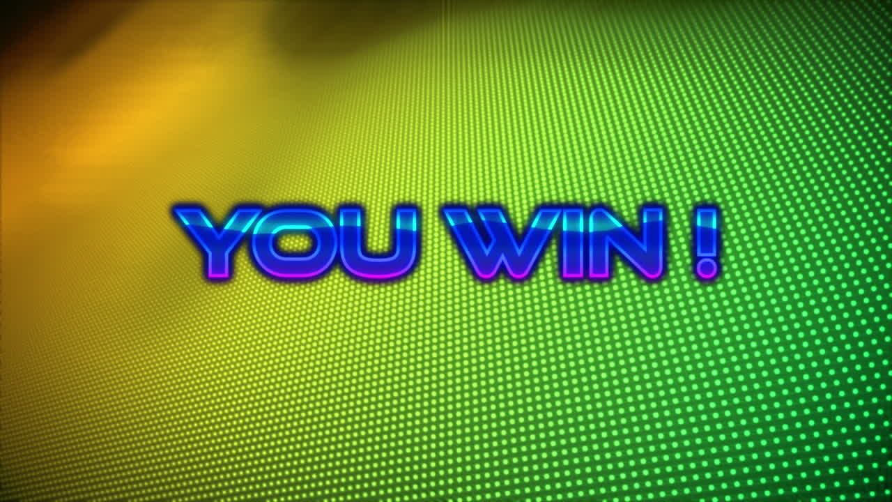 Animation of you win text over green and yellow background