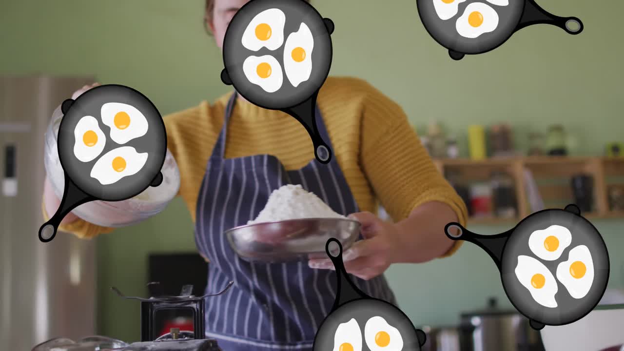 카우카스 여성 요리 위에 달 아이콘의 애니메이션.