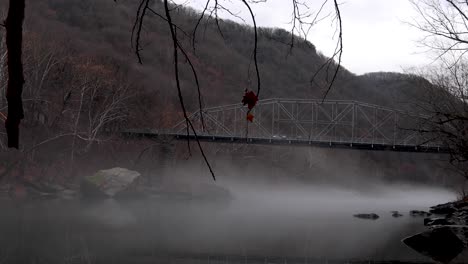 4k west virginia dolly with bridge and fog