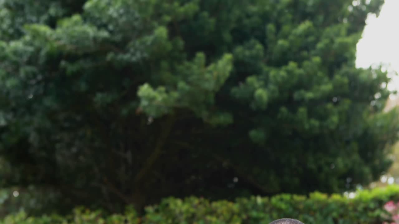 padre y hijo sonrientes en el jardín 4k