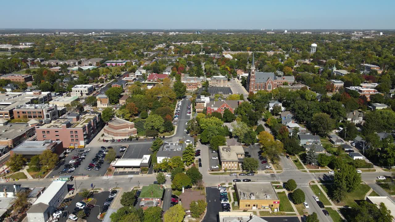 Aerial View of a Quaint Town in Autumn